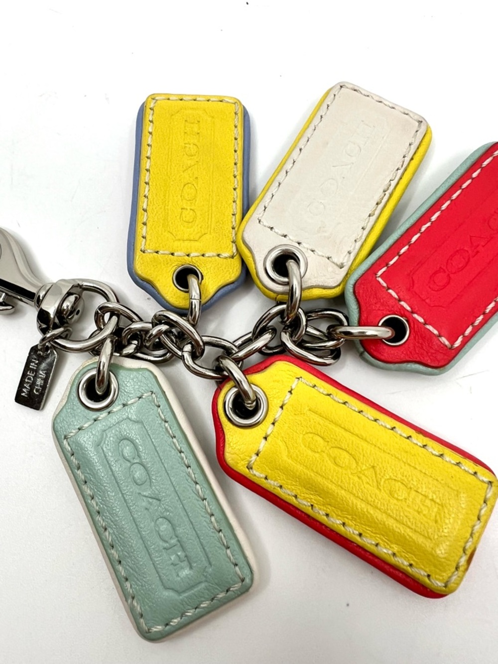 COACH Bright Leather Lozenge Multi 5-Hangtag Bag Charm Dog Leash Clip - Picture 12 of 12